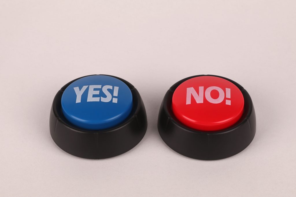 Photo by Ann H: https://www.pexels.com/photo/a-blue-yes-button-and-a-red-no-button-21562934/

Used by: The Writers for Hire, Inc